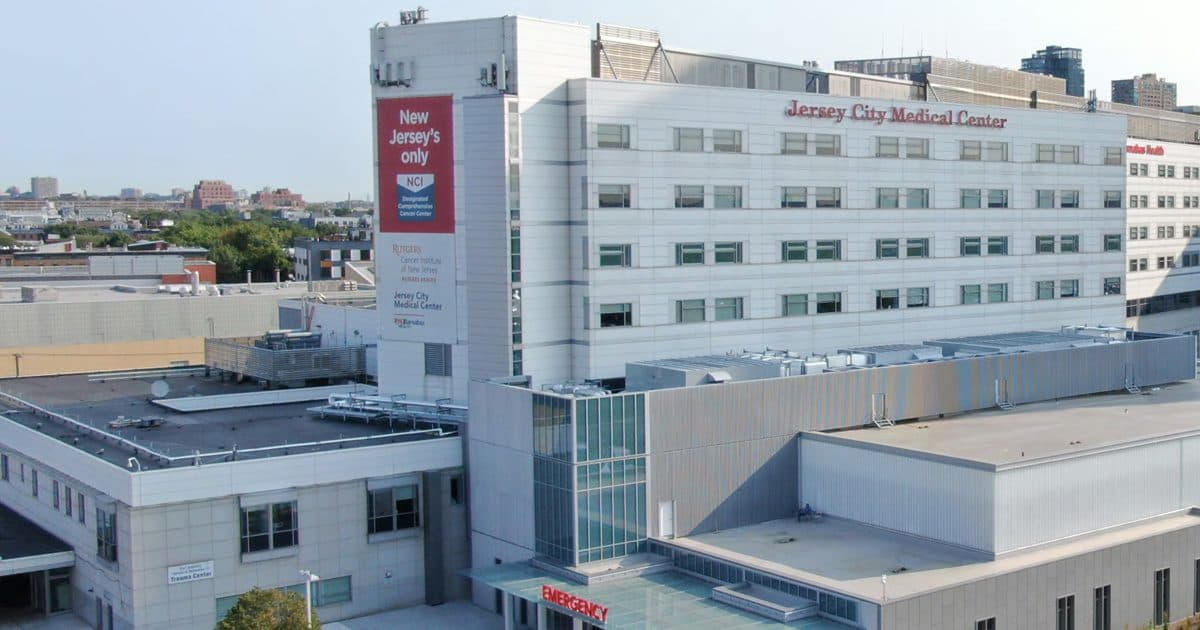 Jersey City Medical Center's main tower seen from above